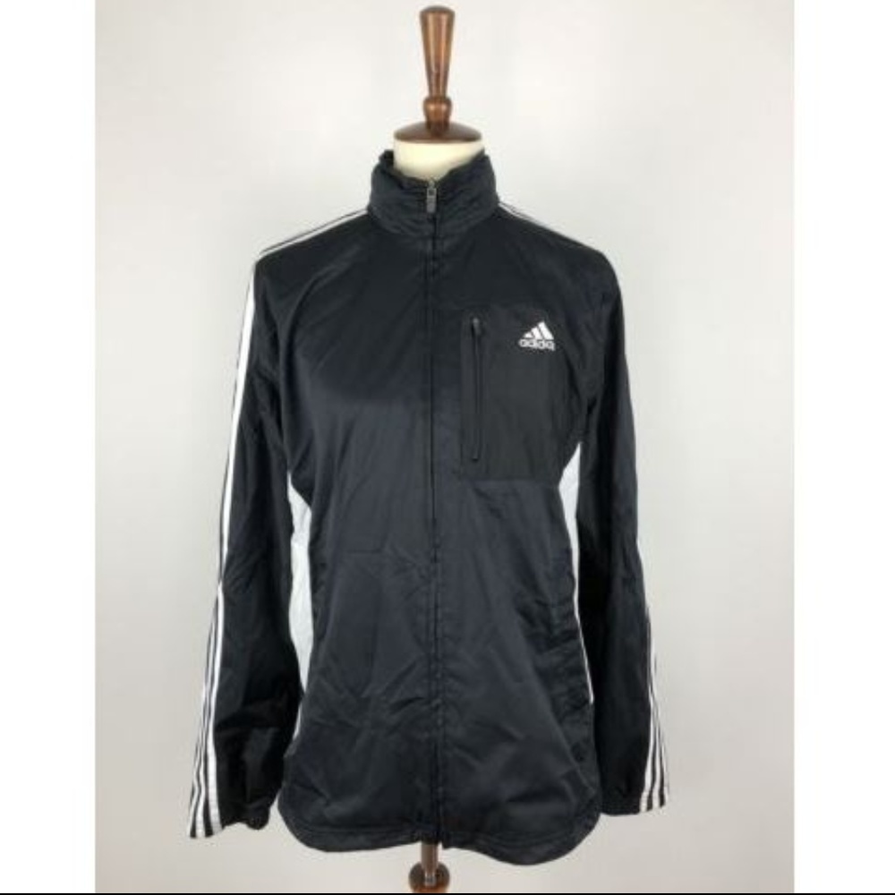 Adidas 3 Stripe Black Athletic Windbreaker Jacket